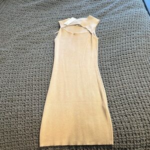 Pink Rose Cream Ribbed Midi Dress